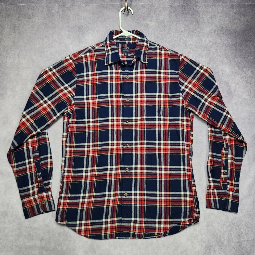 J Crew Slim Flannel Shirt Mens Medium Blue Red Yellow Plaid Long Sleeve BU180‎